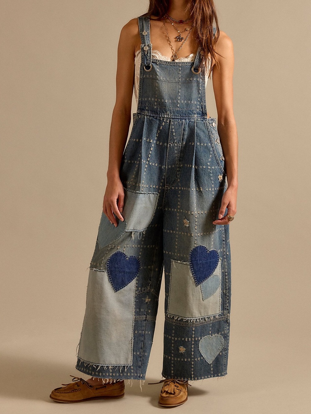 Free People We The Free Rambler Novelty Overalls Follow Your Heart NWT